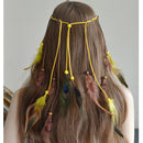 Hippie Feather Headband Boho Headdress Feather Rope Crown Elastic Gypsy Festival Headband for Women and Girls Indian Hair Accessories-Multi-color