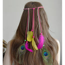 Hippie Feather Headband Boho Headdress Feather Rope Crown Elastic Gypsy Festival Headband for Women and Girls Indian Hair Accessories-Multi-color