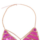 Triangle Sequin Halter Bra Chain Women Summer Bikini Rose Red Chest Chain