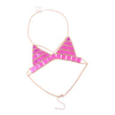 Triangle Sequin Halter Bra Chain Women Summer Bikini Rose Red Chest Chain