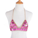 Triangle Sequin Halter Bra Chain Women Summer Bikini Rose Red Chest Chain