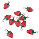 10 Pcs Kawaii StrawberryEnamel Charm Pendants DIY Bracelets Necklaces Craft
