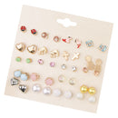 20 Pairs Imitation Pearl Crytsal Stud Cartoon Cute Animal Fruit Ear Studs