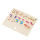 9 Pairs Girl Cute Animal Flamingo Sailing Owl Butterfly Ear Stud Earring Set
