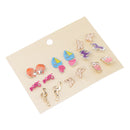 9 Pairs Girl Cute Animal Flamingo Sailing Owl Butterfly Ear Stud Earring Set