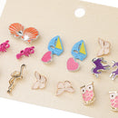 9 Pairs Girl Cute Animal Flamingo Sailing Owl Butterfly Ear Stud Earring Set