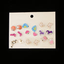 9 Pairs Girl Cute Animal Flamingo Sailing Owl Butterfly Ear Stud Earring Set