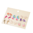 9 Pairs Girl Cute Animal Flamingo Sailing Owl Butterfly Ear Stud Earring Set