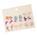 9 Pairs Girl Cute Animal Flamingo Sailing Owl Butterfly Ear Stud Earring Set