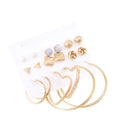 9 Pairs Matte Round Kont Ball Big Loop Ring 9 Style Earring Studs Set Mixed