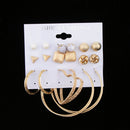 9 Pairs Matte Round Kont Ball Big Loop Ring 9 Style Earring Studs Set Mixed