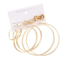 6 Pairs Fashion Statement Loop Ring Club Party Pearl Ball Studs Earrings