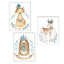 3 Panels Nordic Deer Fox Bear Forest Canvas Poster Minimalist Painting Jungle Animal Wall Art Print Kids Room Nursery Decor
