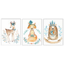3 Panels Nordic Deer Fox Bear Forest Canvas Poster Minimalist Painting Jungle Animal Wall Art Print Kids Room Nursery Decor