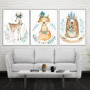 3 Panels Nordic Deer Fox Bear Forest Canvas Poster Minimalist Painting Jungle Animal Wall Art Print Kids Room Nursery Decor