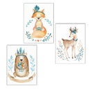 3 Panels Nordic Deer Fox Bear Forest Canvas Poster Minimalist Painting Jungle Animal Wall Art Print Kids Room Nursery Decor