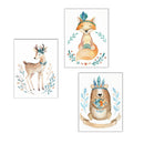 3 Panels Nordic Deer Fox Bear Forest Canvas Poster Minimalist Painting Jungle Animal Wall Art Print Kids Room Nursery Decor