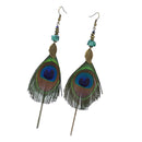 Vintage Retro Peacock Feather Fringe Women Dangle Earrings Gift