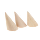 3pcs Unpainted Plain Cone Wooden Ring Jewelry Display Stand Organizer Holder