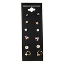 6 Pairs Crystal Pearl Ear Studs Heart Flower Shape Earrings For Women Girls
