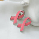 Pink Enamel Breast Cancer Awareness Charity Ribbon Brooches Pins Silver Edge