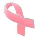 Pink Enamel Breast Cancer Awareness Charity Ribbon Brooches Pins Silver Edge