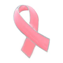 Pink Enamel Breast Cancer Awareness Charity Ribbon Brooches Pins Silver Edge