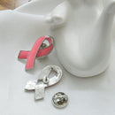 Pink Enamel Breast Cancer Awareness Charity Ribbon Brooches Pins Silver Edge