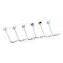 6 Pieces Assorted Color Rhinestone Stainless Steel L-shaped Nose Stud Rings Helix Bar Piercing 20g