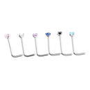 6 Pieces Assorted Color Rhinestone Stainless Steel L-shaped Nose Stud Rings Helix Bar Piercing 20g