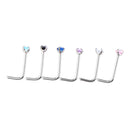6 Pieces Assorted Color Rhinestone Stainless Steel L-shaped Nose Stud Rings Helix Bar Piercing 20g