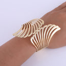 Alloy Metal Feather Bracelet Smooth Hollow Hoop Open Ended Wide Cuff Bangle