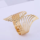 Alloy Metal Feather Bracelet Smooth Hollow Hoop Open Ended Wide Cuff Bangle