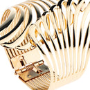 Alloy Metal Feather Bracelet Smooth Hollow Hoop Open Ended Wide Cuff Bangle