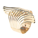 Alloy Metal Feather Bracelet Smooth Hollow Hoop Open Ended Wide Cuff Bangle
