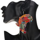 Color Ethnic Natural wooden African Map Tribal Club Lady Women Drop Dangle Earrings Costume Party Jewelry
