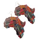 Color Ethnic Natural wooden African Map Tribal Club Lady Women Drop Dangle Earrings Costume Party Jewelry