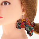 Color Ethnic Natural wooden African Map Tribal Club Lady Women Drop Dangle Earrings Costume Party Jewelry