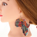 Color Ethnic Natural wooden African Map Tribal Club Lady Women Drop Dangle Earrings Costume Party Jewelry