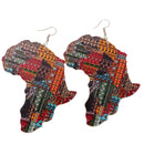 Color Ethnic Natural wooden African Map Tribal Club Lady Women Drop Dangle Earrings Costume Party Jewelry