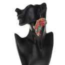 Color Ethnic Natural wooden African Map Tribal Club Lady Women Drop Dangle Earrings Costume Party Jewelry