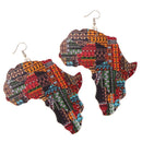 Color Ethnic Natural wooden African Map Tribal Club Lady Women Drop Dangle Earrings Costume Party Jewelry