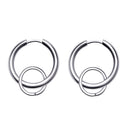1 Pair Stainless Steel Hip Hop Silver Color Double Loops Dangle Earrings Piecring