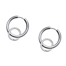 1 Pair Stainless Steel Hip Hop Silver Color Double Loops Dangle Earrings Piecring