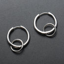 1 Pair Stainless Steel Hip Hop Silver Color Double Loops Dangle Earrings Piecring