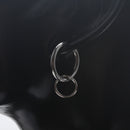 1 Pair Stainless Steel Hip Hop Silver Color Double Loops Dangle Earrings Piecring