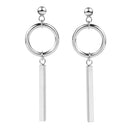 Stainless Steel Silvertone Earrings Ear Studs Cube Rectangle Bar Ring Loop Dangle Earrings