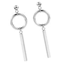 Stainless Steel Silvertone Earrings Ear Studs Cube Rectangle Bar Ring Loop Dangle Earrings