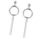 Stainless Steel Silvertone Earrings Ear Studs Cube Rectangle Bar Ring Loop Dangle Earrings