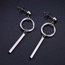 Stainless Steel Silvertone Earrings Ear Studs Cube Rectangle Bar Ring Loop Dangle Earrings